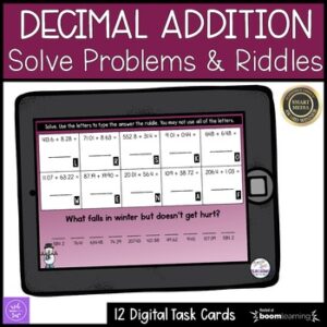 Adding Decimals Digital Task Cards | Boom Cards | Riddles
