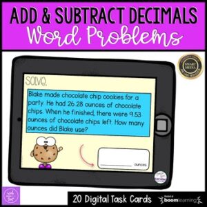 Adding and Subtracting Decimals Digital Task Cards | Boom Cards | Word Problems