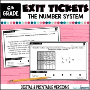 6th Grade Math Exit Tickets | The Number System | Printable and Digital
