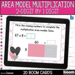 Area Model Multiplication - Valentine Theme - Boom Cards